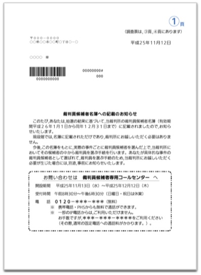 名簿記載のお知らせをする通知文書（参考）