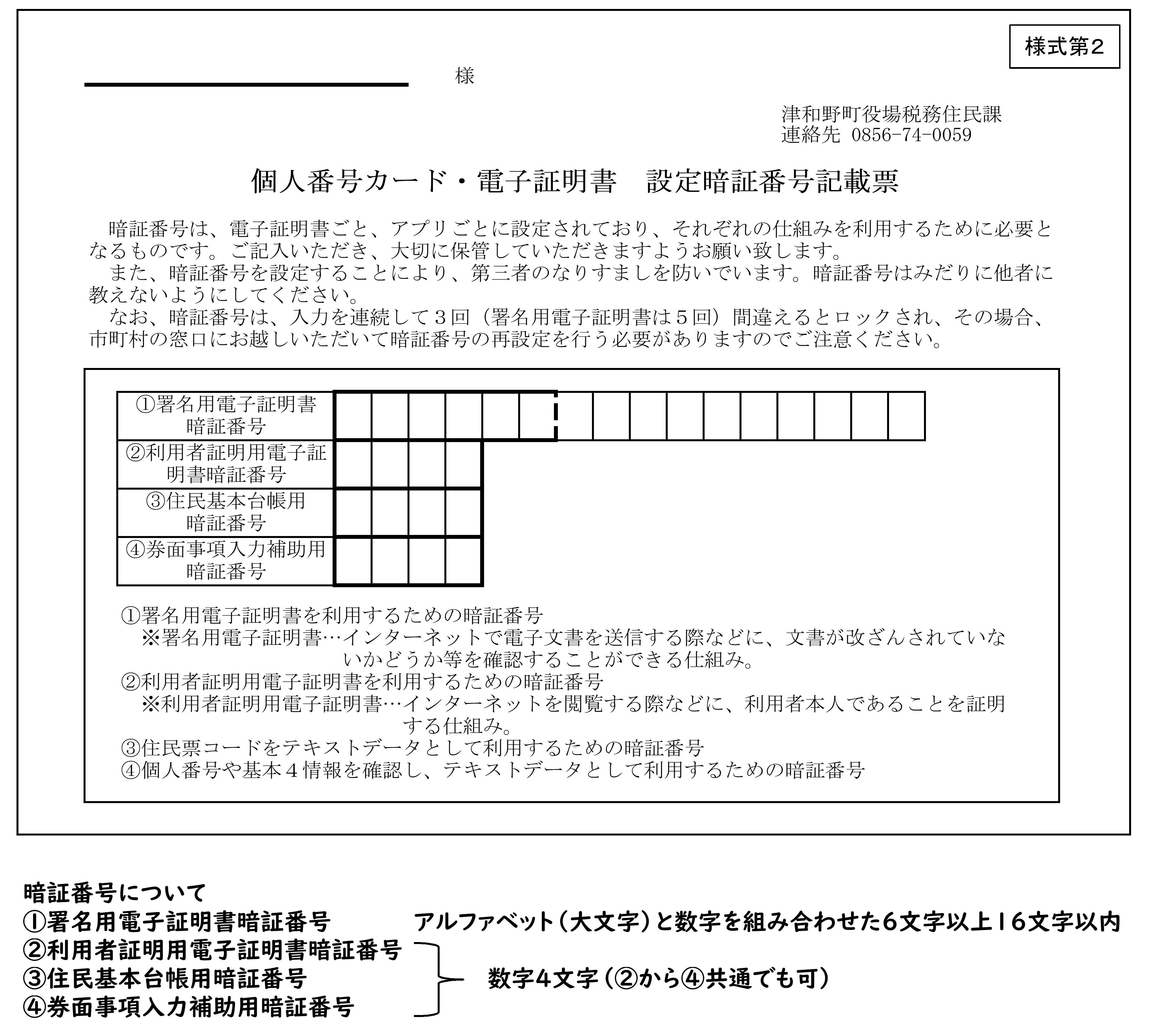 写真：設定暗証番号記載表
